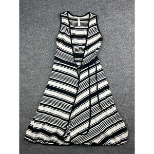 Indigenous Dress Women's Small White Black Stripe Sleeveless Wrap Front Tie